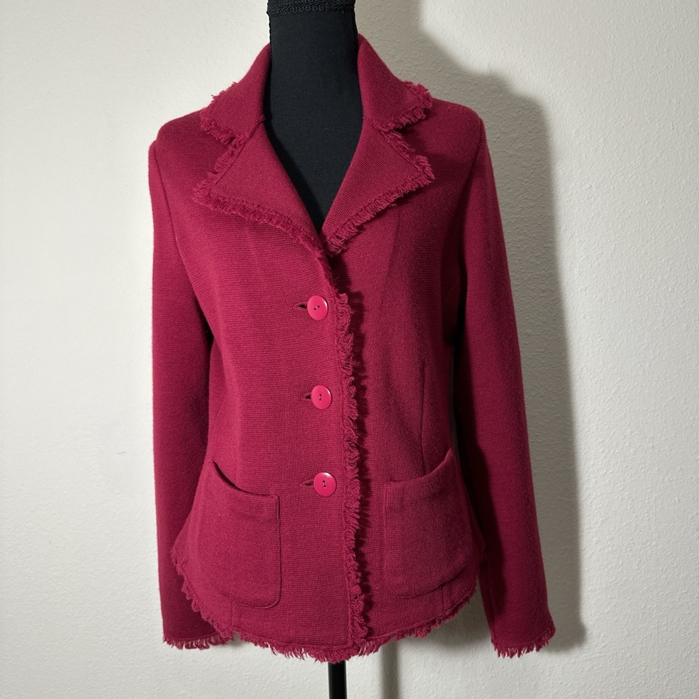 Talbots Petites Medium Raspberry Frayed Blazer